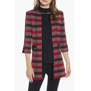 Ming Wang Long Red Plaid Knit Jacket Plus Size 2X Office Work Career Business